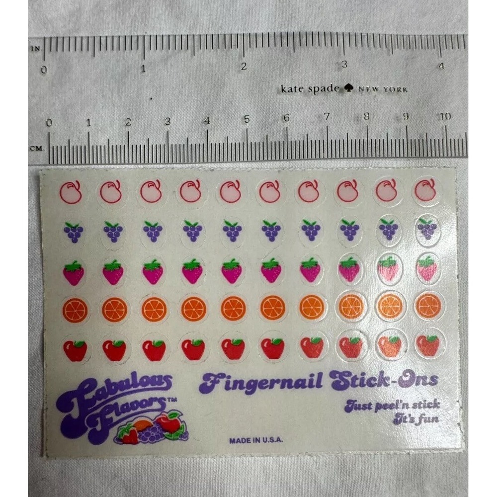 Vintage 1980's Fabulous Flavors Different‎ Fruit Fingernail Stick-Ons Stickers
